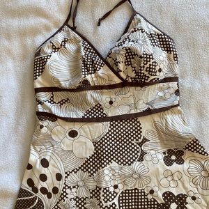 VINTAGE DRESS-BROWN/CREAM FLORAL-size 3